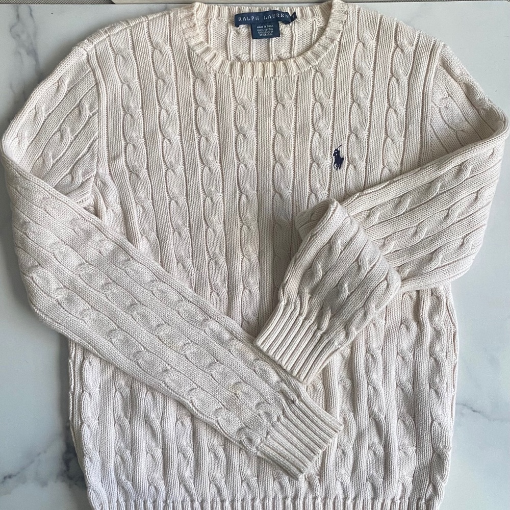 Ralph Lauren Slim Fit Cable-Knit CreamSweater Size M